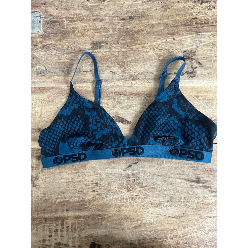 PSD Mesh Snake Print Blue and Black Bralette Size M - Picture 2 of 5